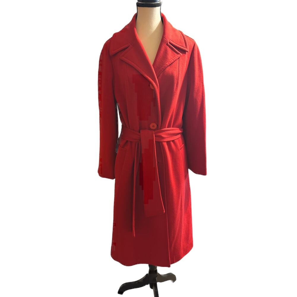 Red Belted Wrap Coat Vintage 1970’s Trench Long